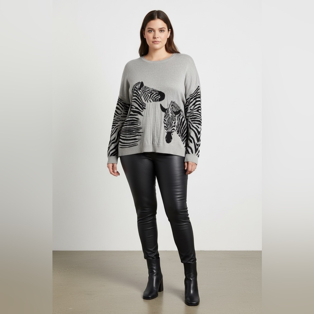 Serengeti Zebra Animal Print Drop Shoulder Sweater size 2X